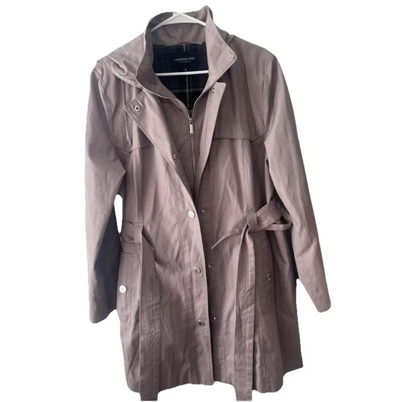 London Fog Tower Women's Trench Coat Jacket Size X-Large Rose Gold Belted - Picture 12 of 14